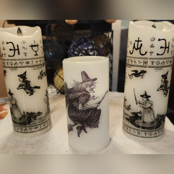 Lot of 3 Battery Operated Halloween Candles Coated in Parafin Wax - Picture 1 of 10